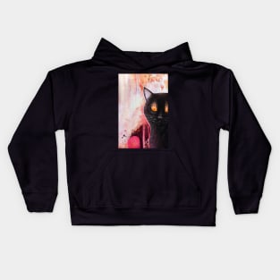 Black cat with fire Kids Hoodie